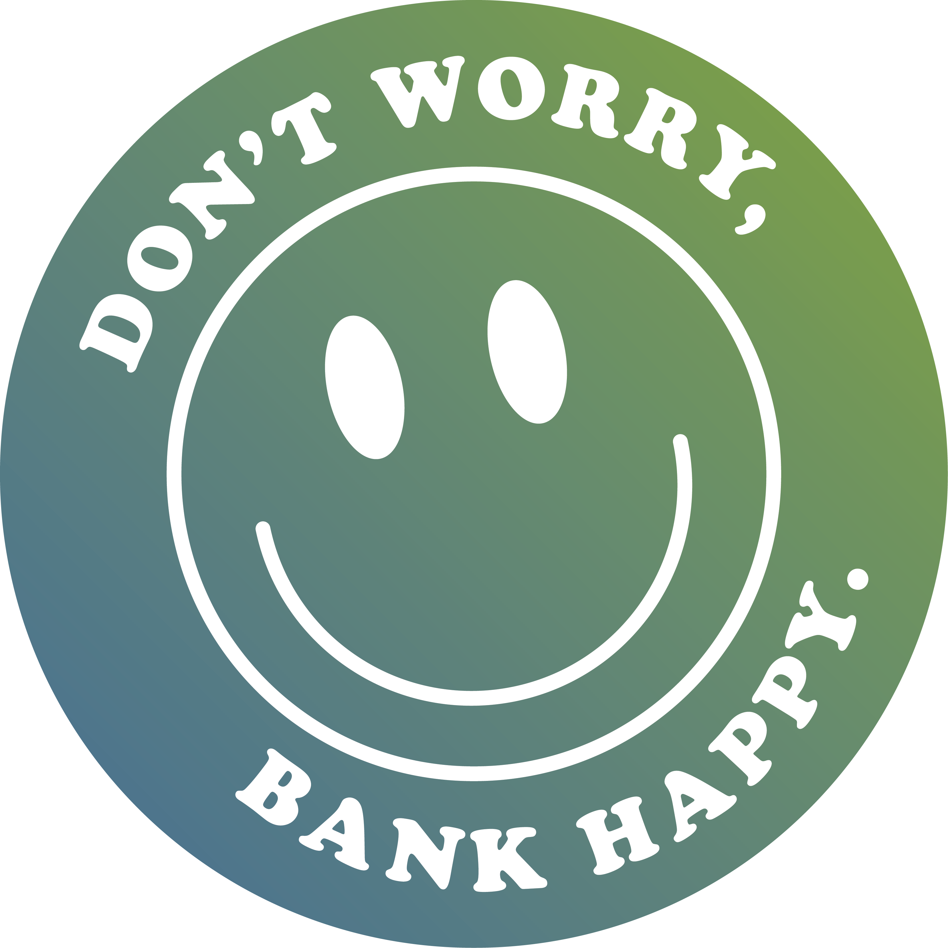 Logo for Don't Worry, Bank Happy that looks like a smiley face